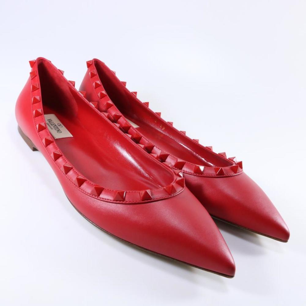 Rouge Red Classic Rockstud Ballerina Stud Spike Pointed Toe Flats D367